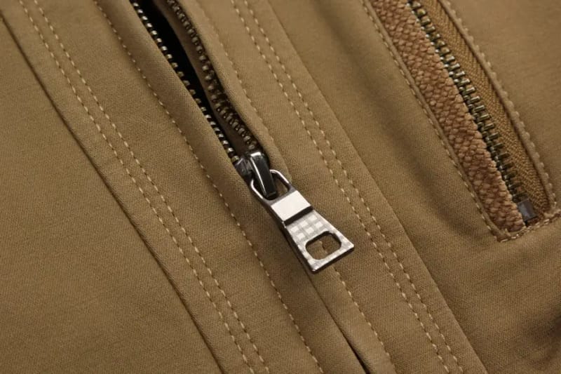 Zipper on a beige jacket