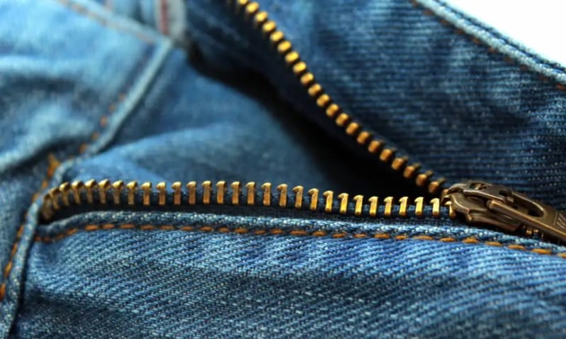 Close-up of a zipper on jeans