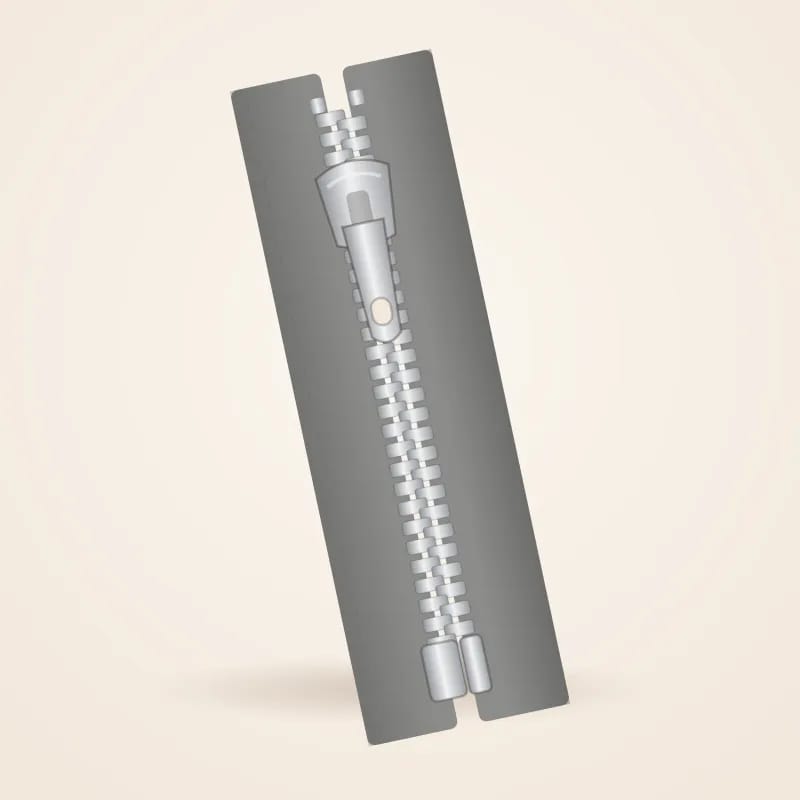 Gunmetal metal zipper no. 5, separating – another view