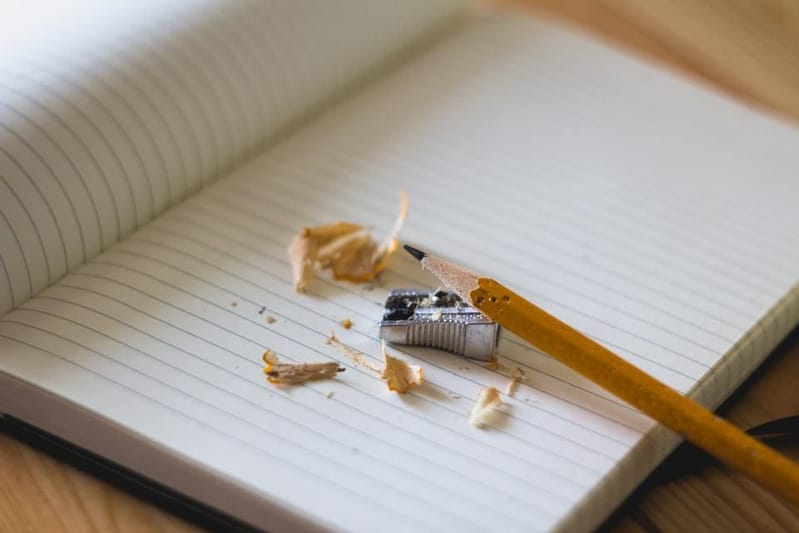 Lined page with pencil and shavings