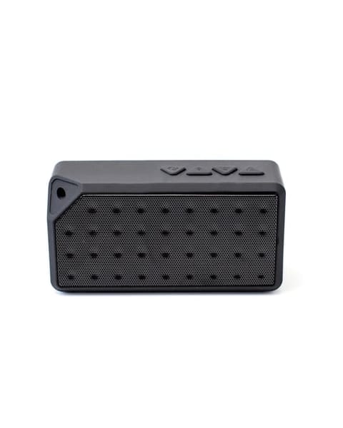 Black Bluetooth speaker on white