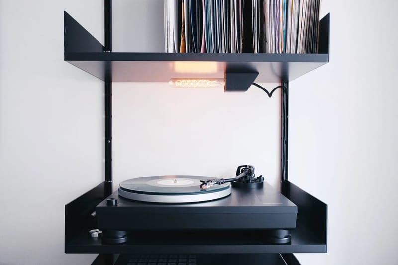 Turntable on a minimalist shelf